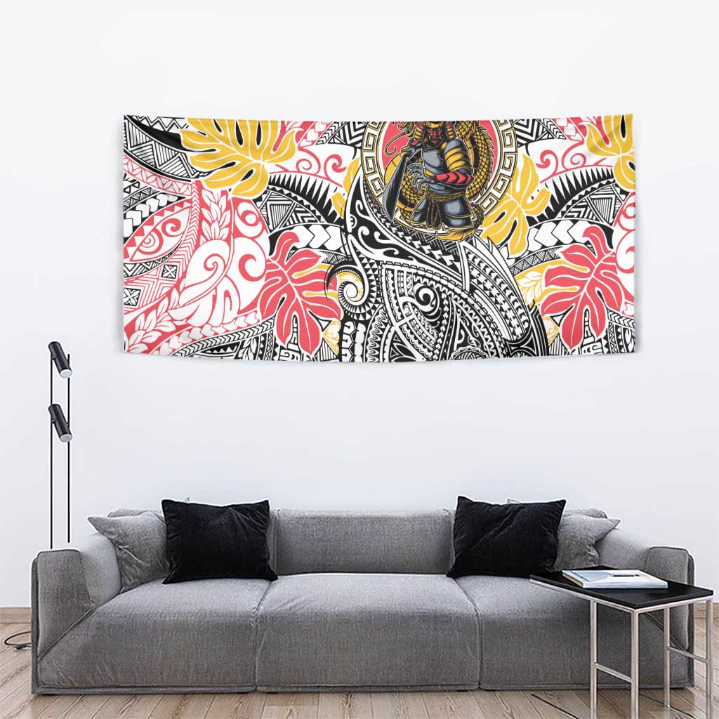 Japanese Samurai Warrior Tapestry Colorful Polynesian Tattoo Style