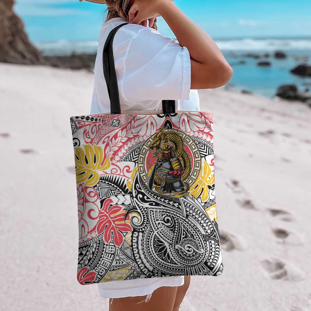 Japanese Samurai Warrior Tote Bag Colorful Polynesian Tattoo Style LT9 - Polynesian Pride