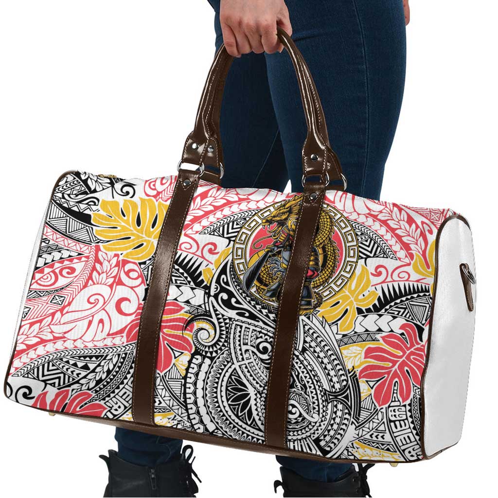Japanese Samurai Warrior Travel Bag Colorful Polynesian Tattoo Style - Polynesian Pride