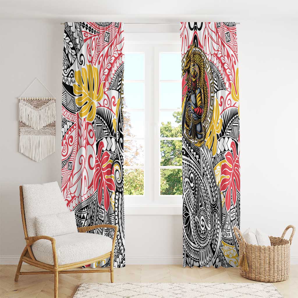 Japanese Samurai Warrior Window Curtain Colorful Polynesian Tattoo Style