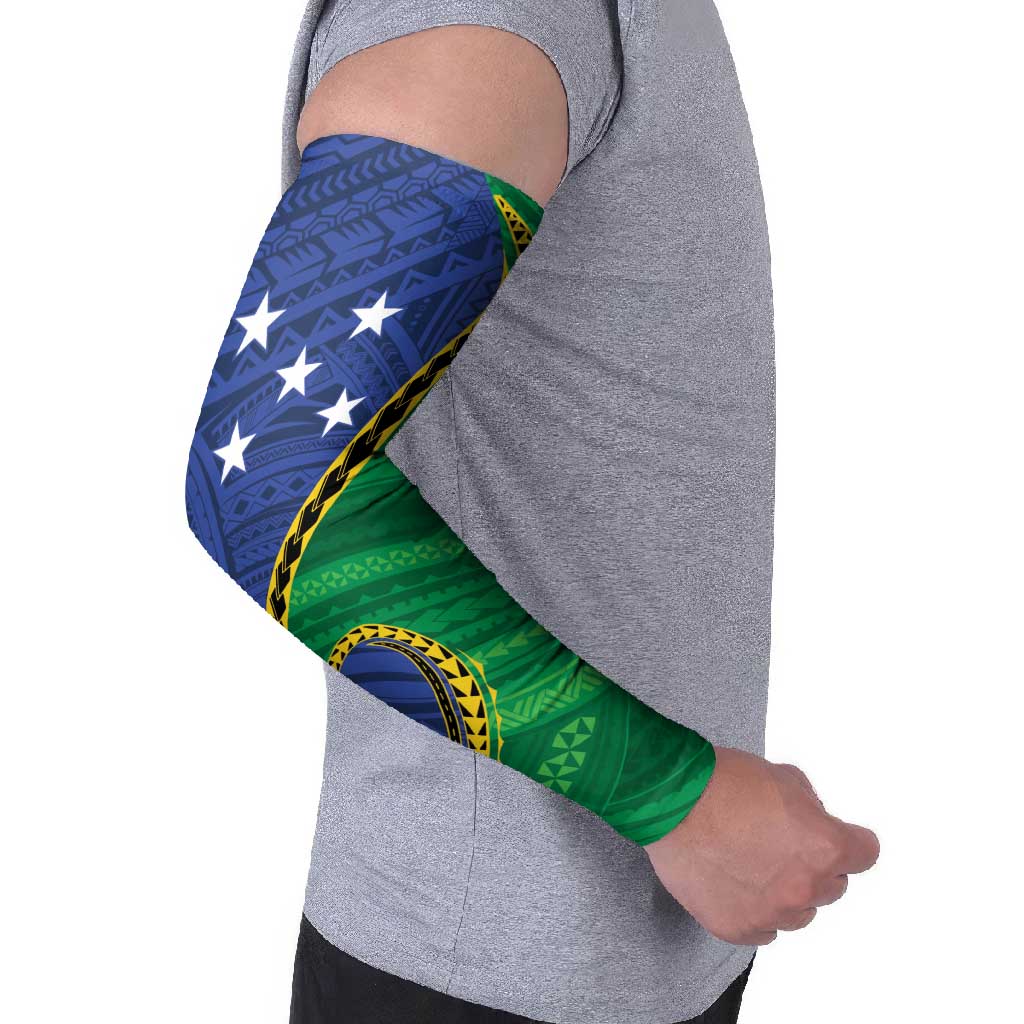 Solomon Islands Independence Day 1978 Personalised Arm Sleeves Polynesian Pattern with Flag Style LT9 - Polynesian Pride