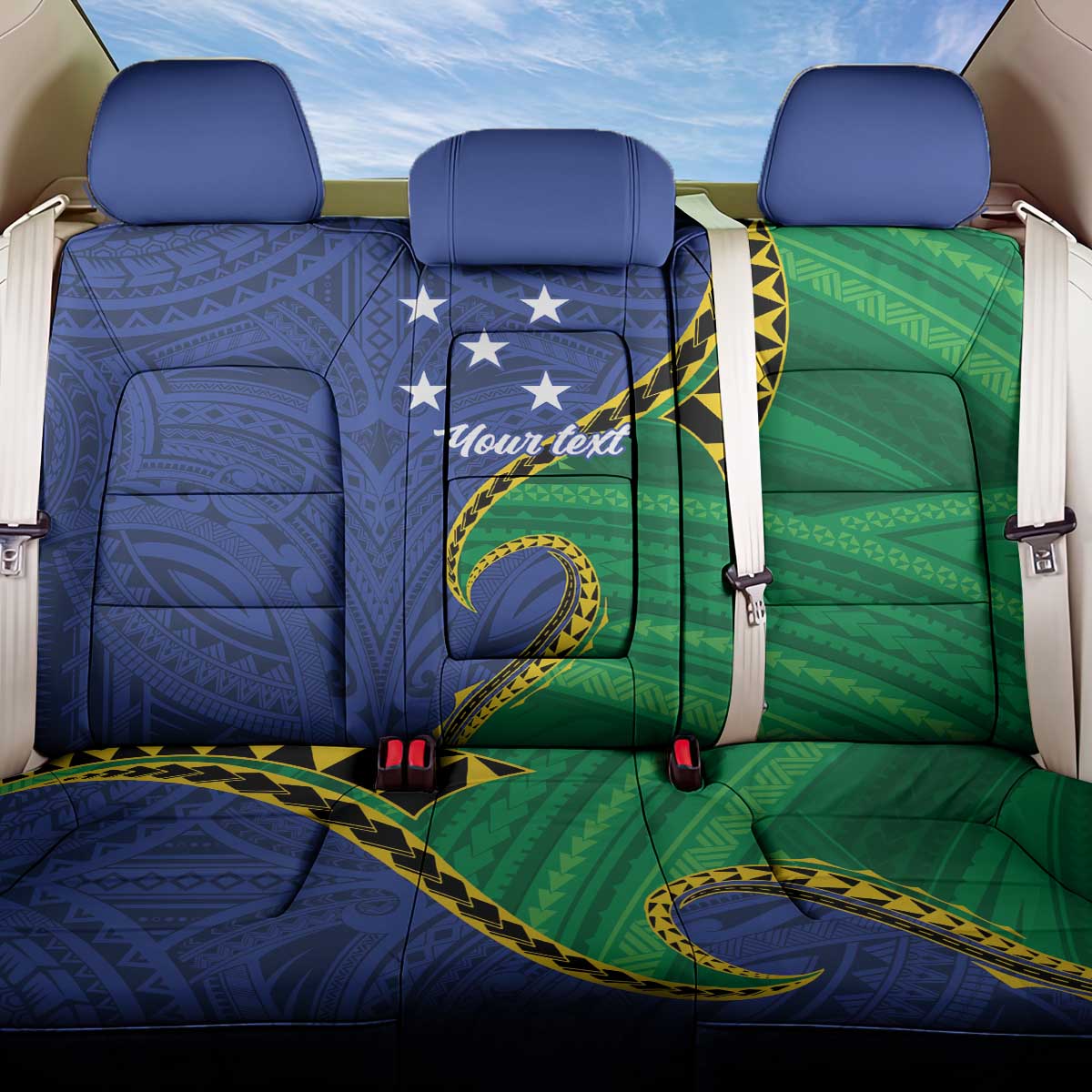 Solomon Islands Independence Day 1978 Personalised Back Car Seat Cover Polynesian Pattern with Flag Style LT9 One Size Blue - Polynesian Pride