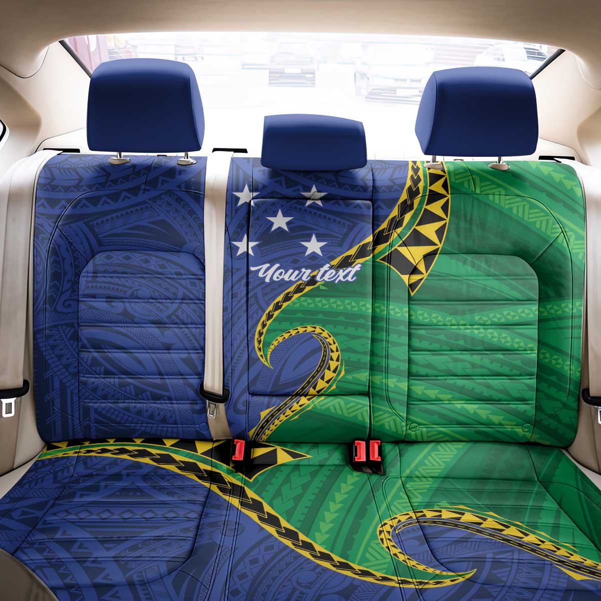 Solomon Islands Independence Day 1978 Personalised Back Car Seat Cover Polynesian Pattern with Flag Style LT9 - Polynesian Pride