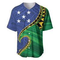 Solomon Islands Independence Day 1978 Personalised Baseball Jersey Polynesian Pattern with Flag Style LT9 Blue - Polynesian Pride