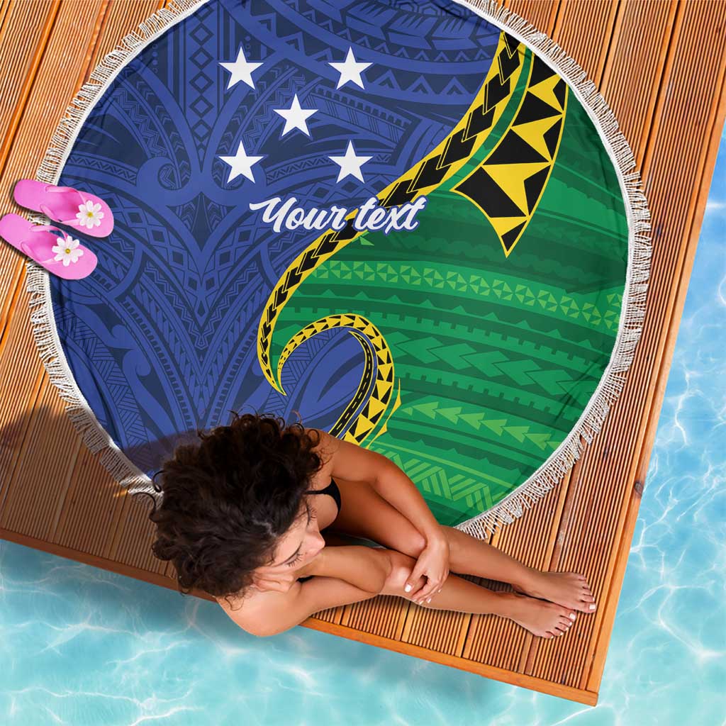 Solomon Islands Independence Day 1978 Personalised Beach Blanket Polynesian Pattern with Flag Style