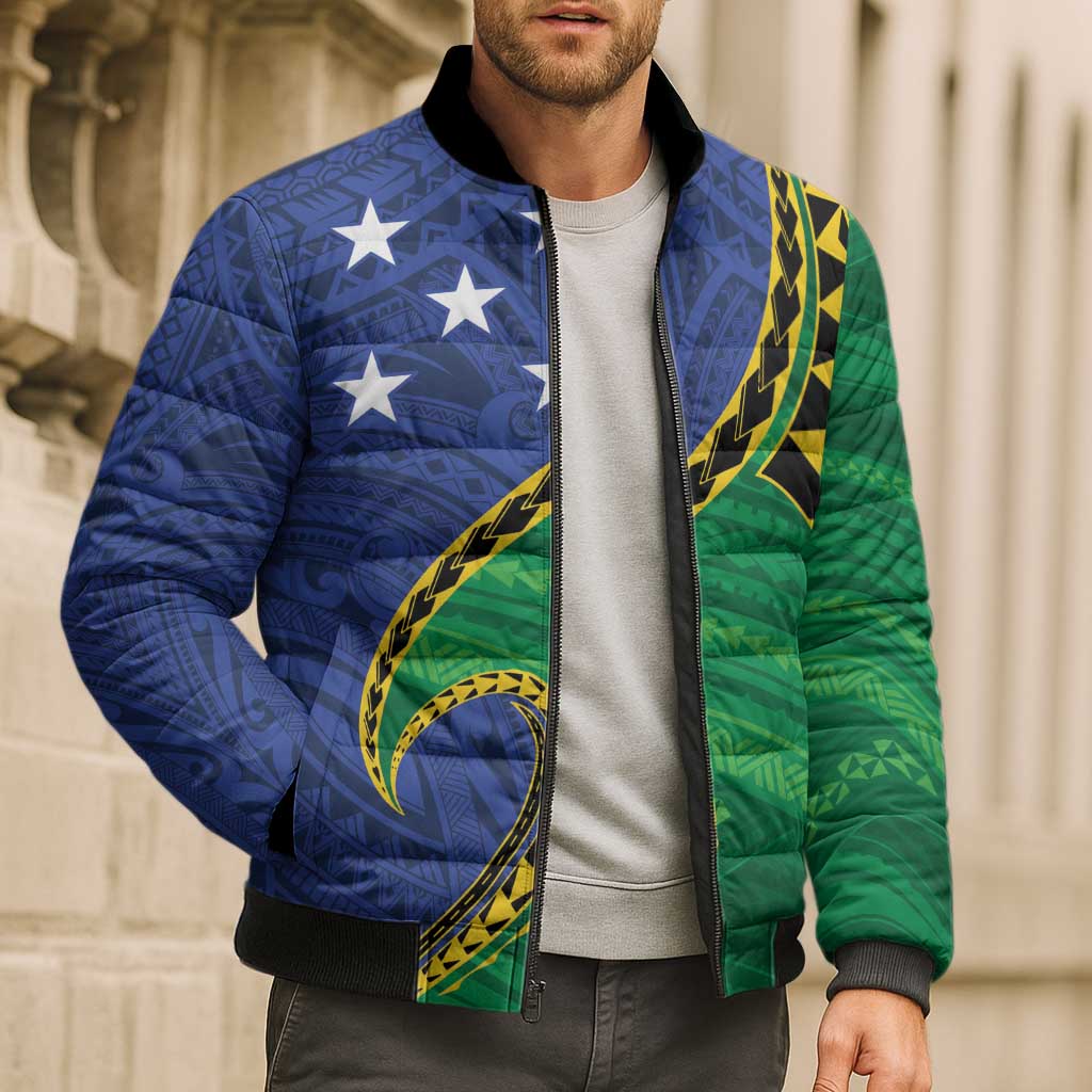 Solomon Islands Independence Day 1978 Personalised Bomber Puffer Jacket Polynesian Pattern with Flag Style LT9 - Polynesian Pride