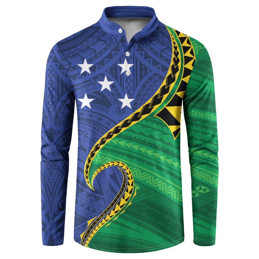 Solomon Islands Independence Day 1978 Personalised Button Sweatshirt Polynesian Pattern with Flag Style LT9 Blue - Polynesian Pride