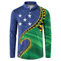 Solomon Islands Independence Day 1978 Personalised Button Sweatshirt Polynesian Pattern with Flag Style LT9 Blue - Polynesian Pride