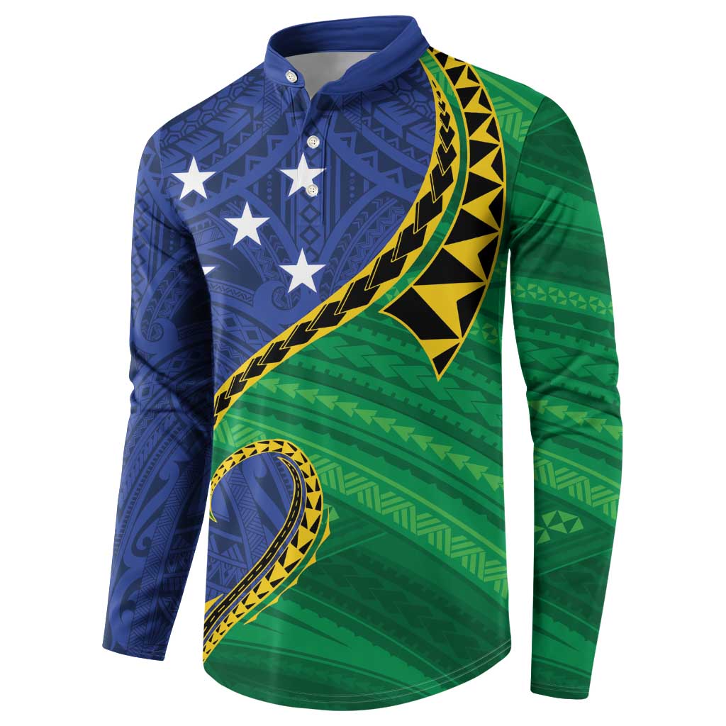 Solomon Islands Independence Day 1978 Personalised Button Sweatshirt Polynesian Pattern with Flag Style LT9 - Polynesian Pride