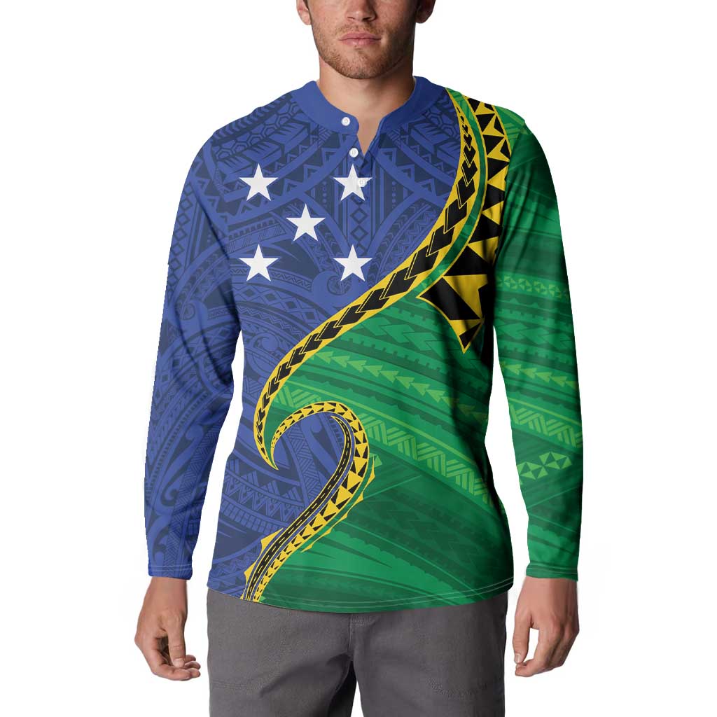 Solomon Islands Independence Day 1978 Personalised Button Sweatshirt Polynesian Pattern with Flag Style LT9 - Polynesian Pride