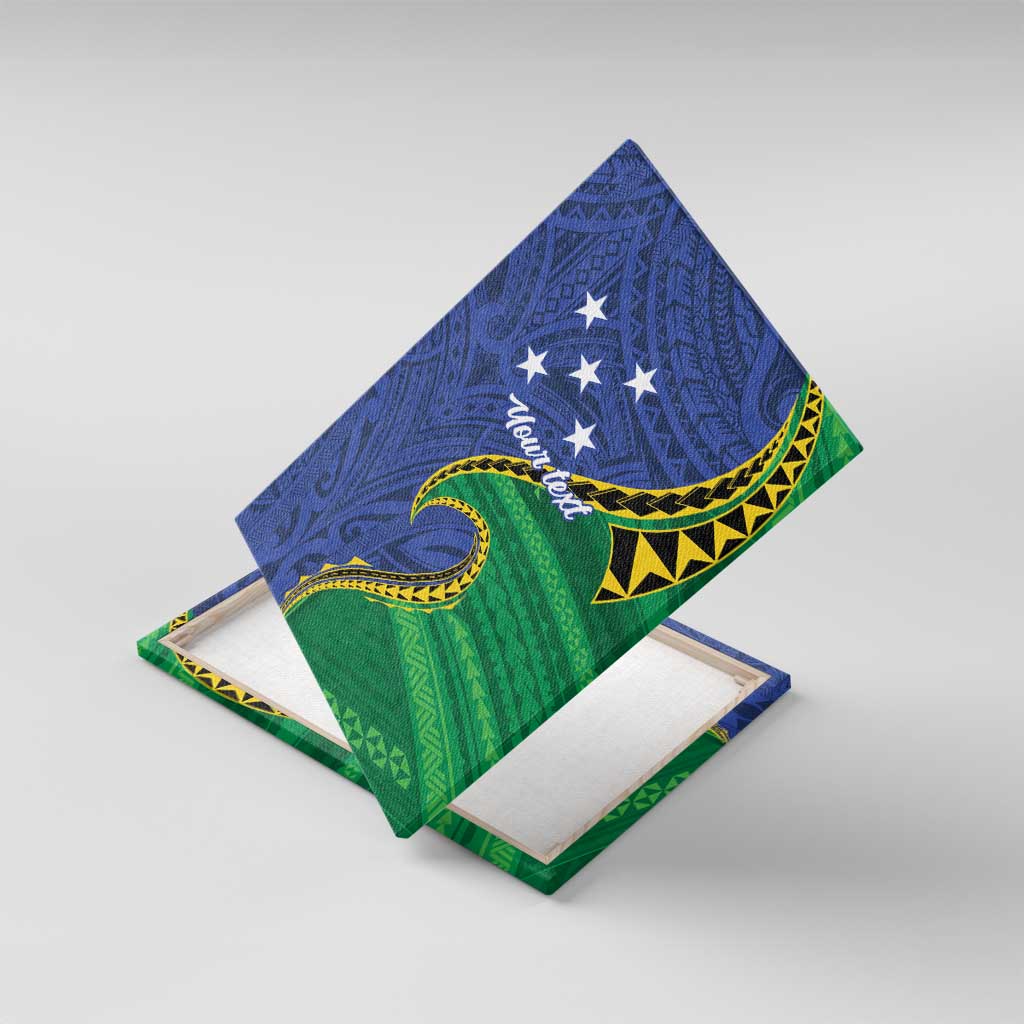 Solomon Islands Independence Day 1978 Personalised Canvas Wall Art Polynesian Pattern with Flag Style LT9 With Frame Blue - Polynesian Pride