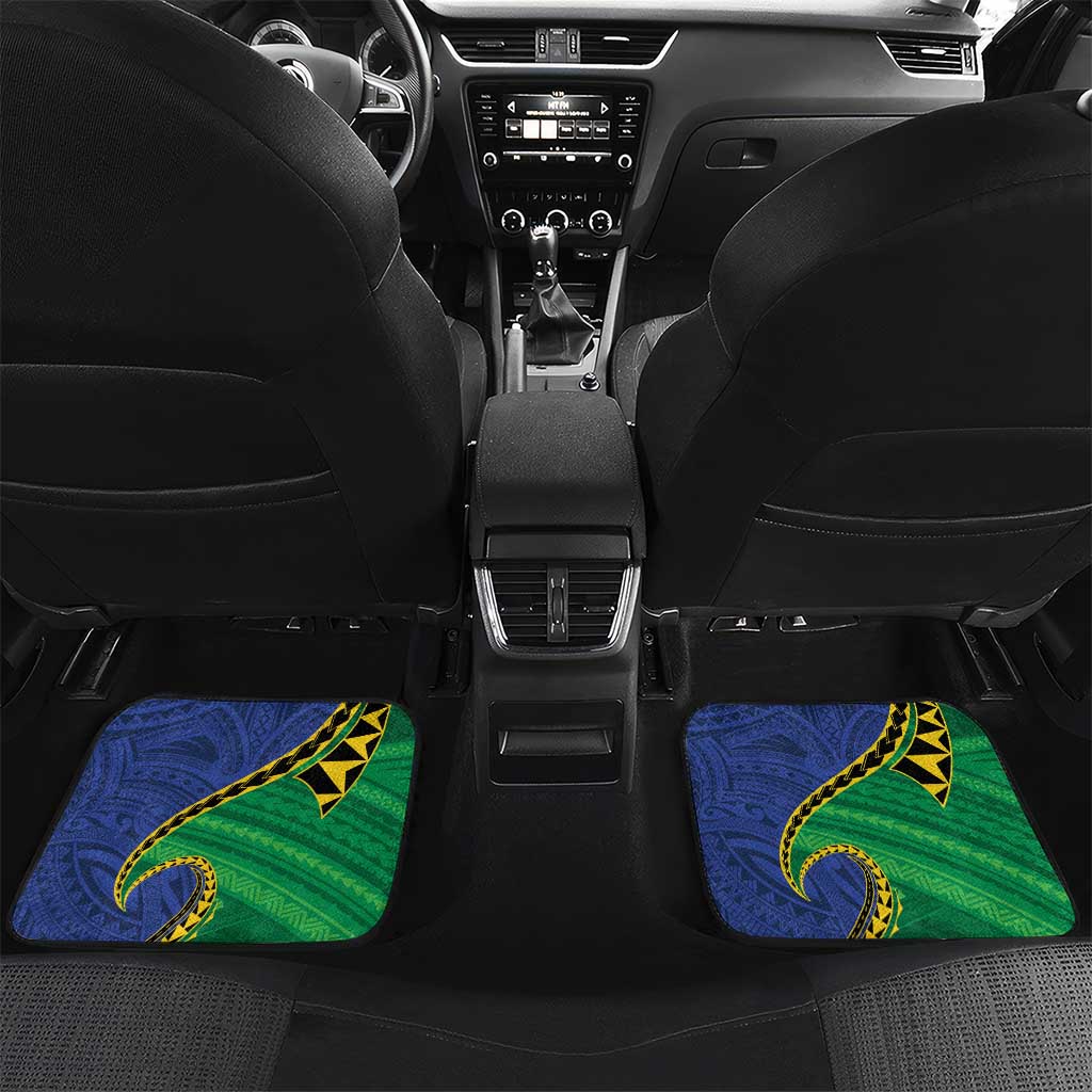 Solomon Islands Independence Day 1978 Personalised Car Mats Polynesian Pattern with Flag Style LT9 Set 2pcs - Back Blue - Polynesian Pride