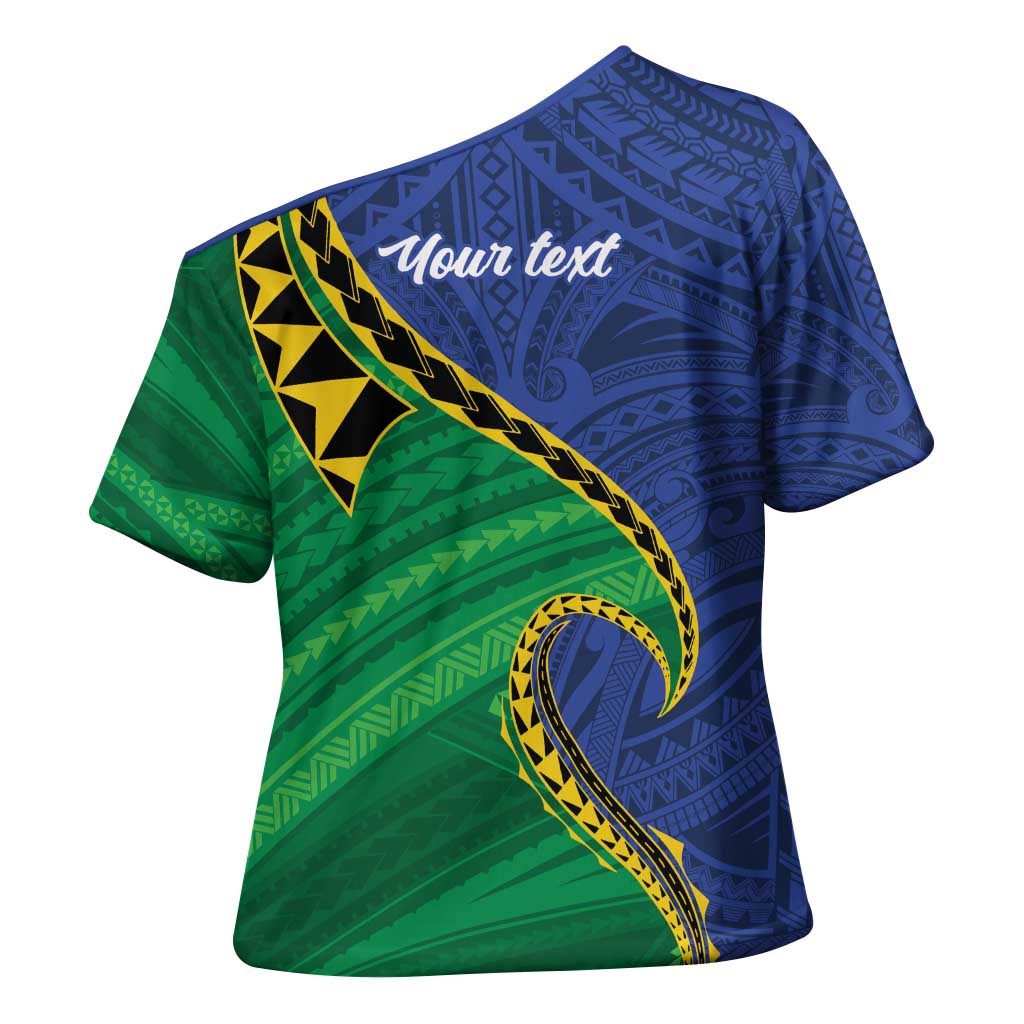 Solomon Islands Independence Day 1978 Personalised Cross Shoulder Shirt Polynesian Pattern with Flag Style LT9 - Polynesian Pride