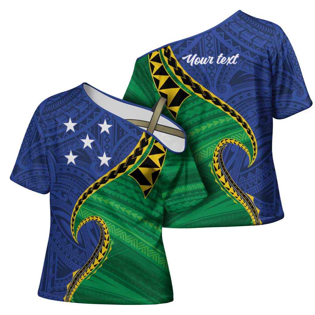 Solomon Islands Independence Day 1978 Personalised Cross Shoulder Shirt Polynesian Pattern with Flag Style LT9 - Polynesian Pride