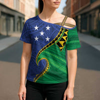 Solomon Islands Independence Day 1978 Personalised Cross Shoulder Shirt Polynesian Pattern with Flag Style LT9 - Polynesian Pride