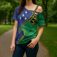 Solomon Islands Independence Day 1978 Personalised Cross Shoulder Shirt Polynesian Pattern with Flag Style LT9 - Polynesian Pride