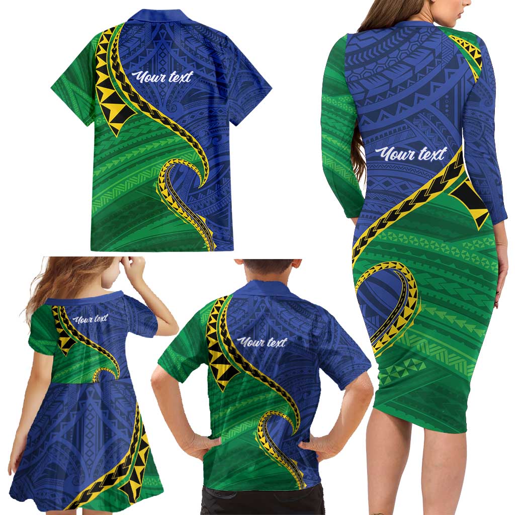 Solomon Islands Independence Day 1978 Personalised Family Matching Long Sleeve Bodycon Dress and Hawaiian Shirt Polynesian Pattern with Flag Style LT9 - Polynesian Pride