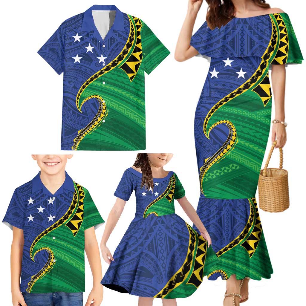 Solomon Islands Independence Day 1978 Personalised Family Matching Mermaid Dress and Hawaiian Shirt Polynesian Pattern with Flag Style LT9 - Polynesian Pride
