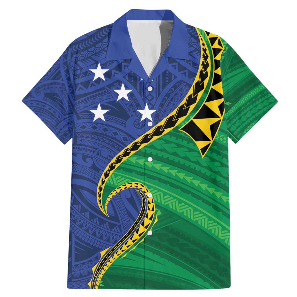 Solomon Islands Independence Day 1978 Personalised Family Matching Mermaid Dress and Hawaiian Shirt Polynesian Pattern with Flag Style LT9 Dad's Shirt - Short Sleeve Blue - Polynesian Pride