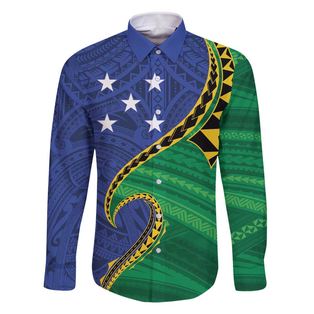 Solomon Islands Independence Day 1978 Personalised Family Matching Off The Shoulder Long Sleeve Dress and Hawaiian Shirt Polynesian Pattern with Flag Style