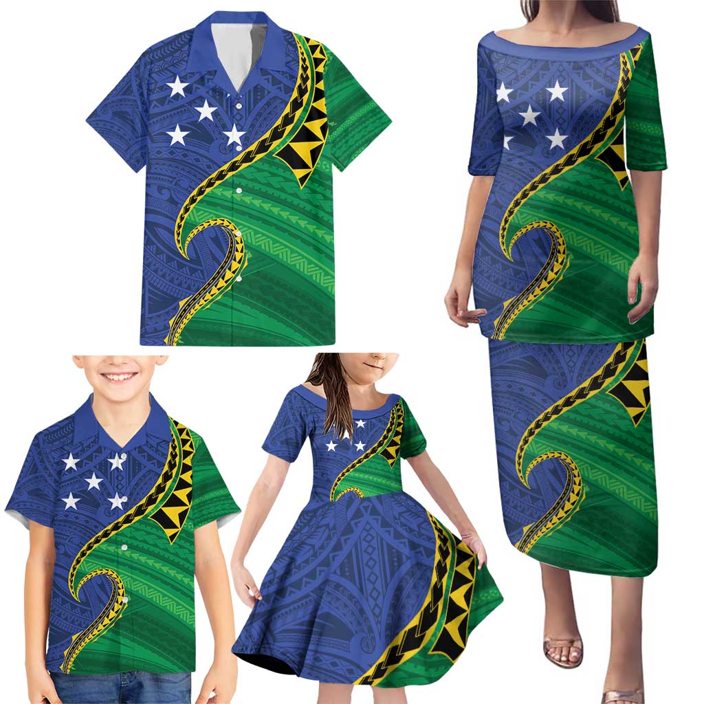 Solomon Islands Independence Day 1978 Personalised Family Matching Puletasi and Hawaiian Shirt Polynesian Pattern with Flag Style LT9 - Polynesian Pride