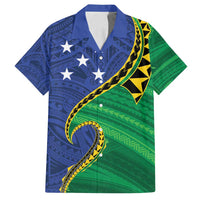 Solomon Islands Independence Day 1978 Personalised Family Matching Puletasi and Hawaiian Shirt Polynesian Pattern with Flag Style LT9 Dad's Shirt - Short Sleeve Blue - Polynesian Pride