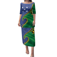 Solomon Islands Independence Day 1978 Personalised Family Matching Puletasi and Hawaiian Shirt Polynesian Pattern with Flag Style LT9 Mom's Dress Blue - Polynesian Pride