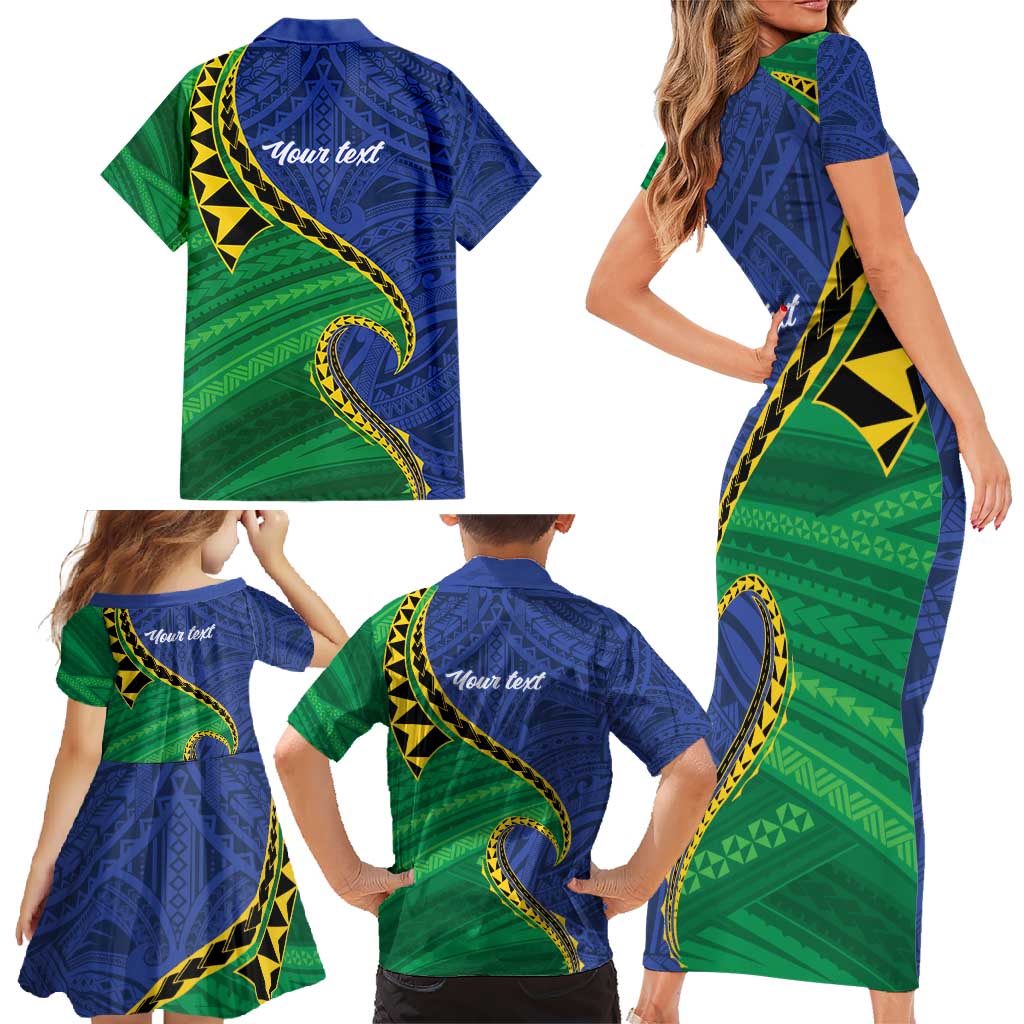 Solomon Islands Independence Day 1978 Personalised Family Matching Short Sleeve Bodycon Dress and Hawaiian Shirt Polynesian Pattern with Flag Style LT9 - Polynesian Pride
