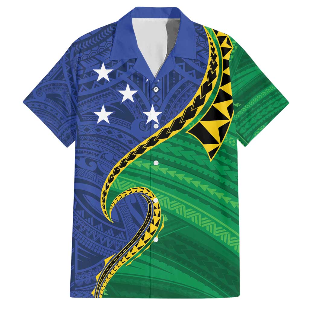 Solomon Islands Independence Day 1978 Personalised Family Matching Short Sleeve Bodycon Dress and Hawaiian Shirt Polynesian Pattern with Flag Style LT9 Dad's Shirt - Short Sleeve Blue - Polynesian Pride