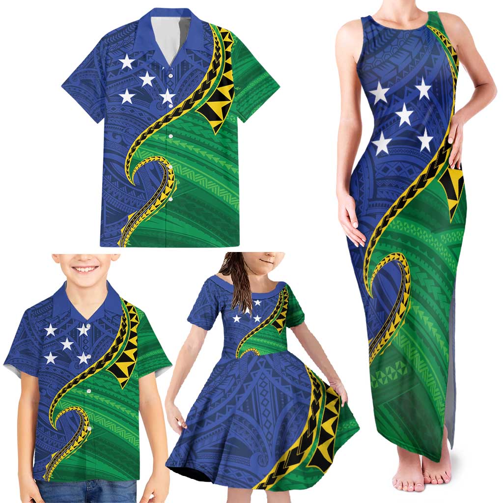 Solomon Islands Independence Day 1978 Personalised Family Matching Tank Maxi Dress and Hawaiian Shirt Polynesian Pattern with Flag Style LT9 - Polynesian Pride