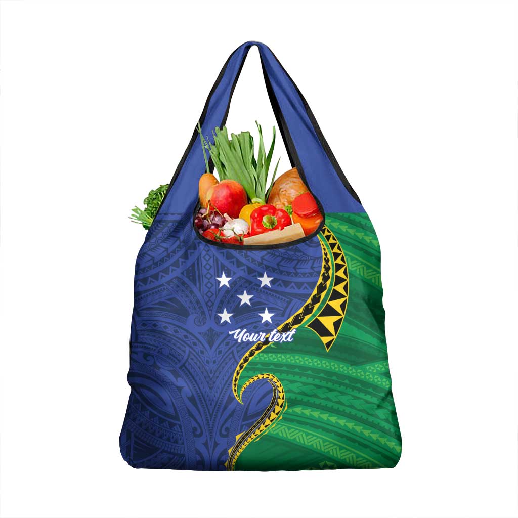 Solomon Islands Independence Day 1978 Personalised Grocery Bag Polynesian Pattern with Flag Style LT9 1-pack One Size Blue - Polynesian Pride