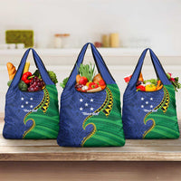 Solomon Islands Independence Day 1978 Personalised Grocery Bag Polynesian Pattern with Flag Style LT9 3-pack One Size Blue - Polynesian Pride
