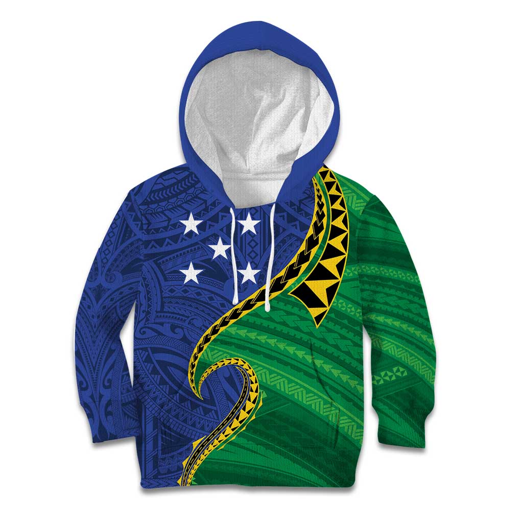 Solomon Islands Independence Day 1978 Personalised Kid Hoodie Polynesian Pattern with Flag Style