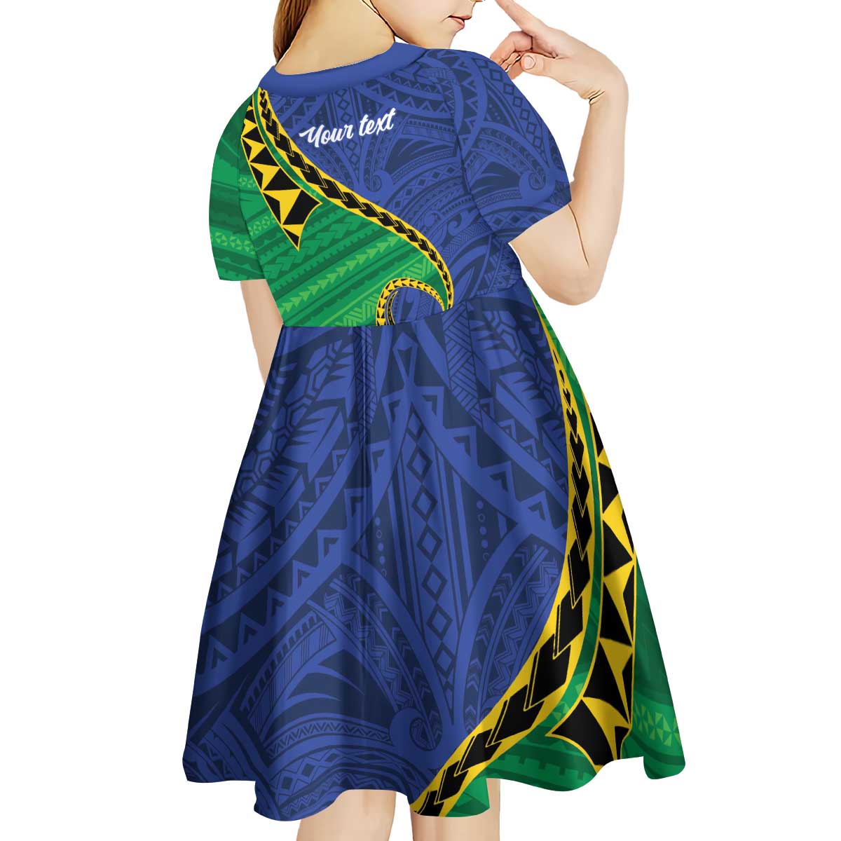 Solomon Islands Independence Day 1978 Personalised Kid Short Sleeve Dress Polynesian Pattern with Flag Style