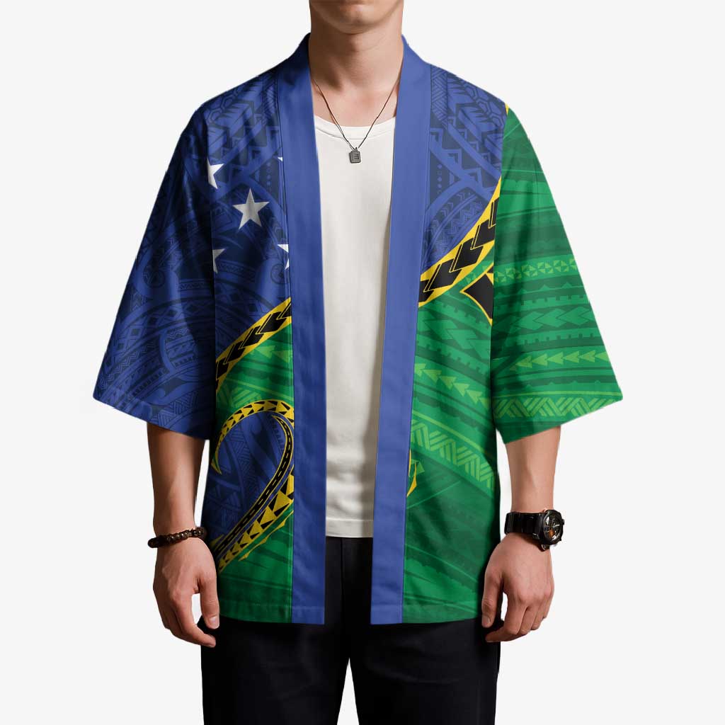 Solomon Islands Independence Day 1978 Personalised Kimono Polynesian Pattern with Flag Style LT9 - Polynesian Pride