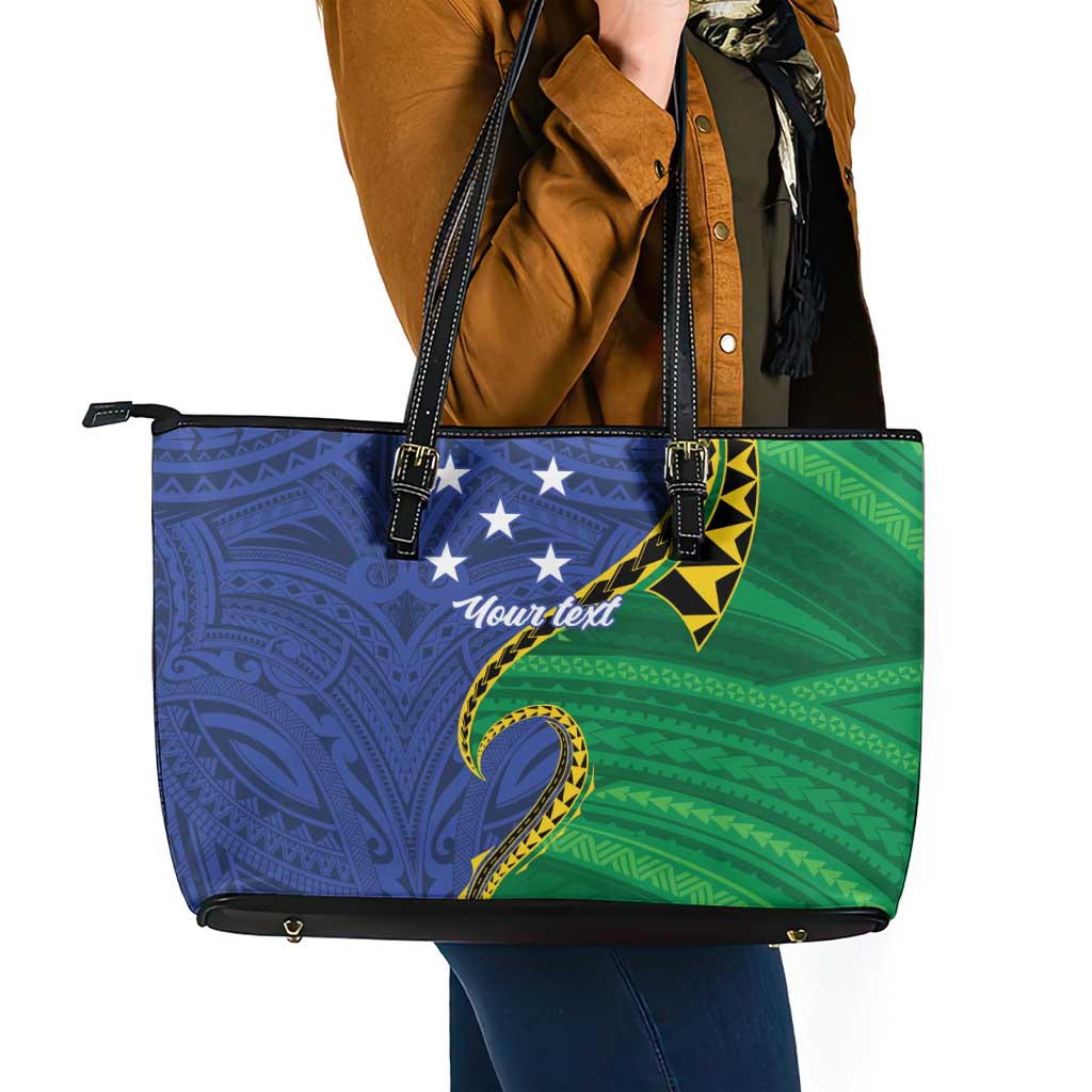 Solomon Islands Independence Day 1978 Personalised Leather Tote Bag Polynesian Pattern with Flag Style LT9 - Polynesian Pride