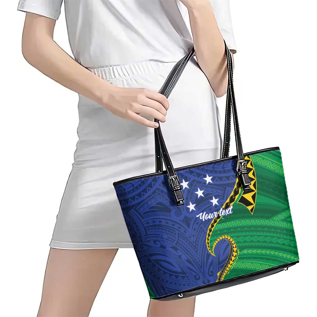 Solomon Islands Independence Day 1978 Personalised Leather Tote Bag Polynesian Pattern with Flag Style LT9 - Polynesian Pride