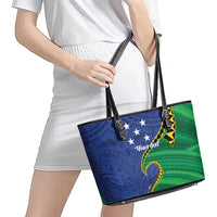 Solomon Islands Independence Day 1978 Personalised Leather Tote Bag Polynesian Pattern with Flag Style LT9 - Polynesian Pride