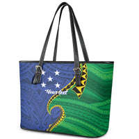 Solomon Islands Independence Day 1978 Personalised Leather Tote Bag Polynesian Pattern with Flag Style LT9 - Polynesian Pride