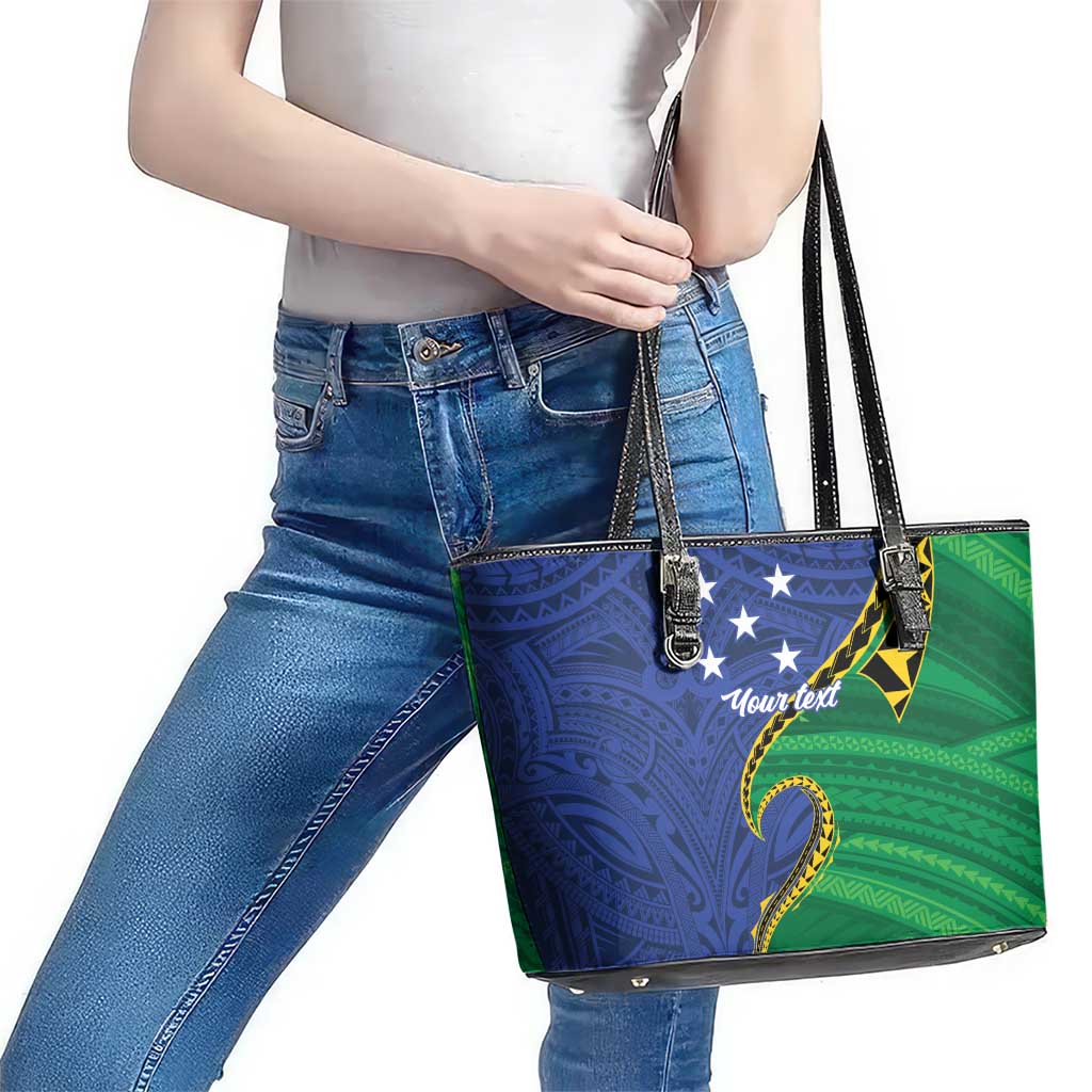 Solomon Islands Independence Day 1978 Personalised Leather Tote Bag Polynesian Pattern with Flag Style LT9 - Polynesian Pride