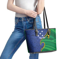 Solomon Islands Independence Day 1978 Personalised Leather Tote Bag Polynesian Pattern with Flag Style LT9 - Polynesian Pride