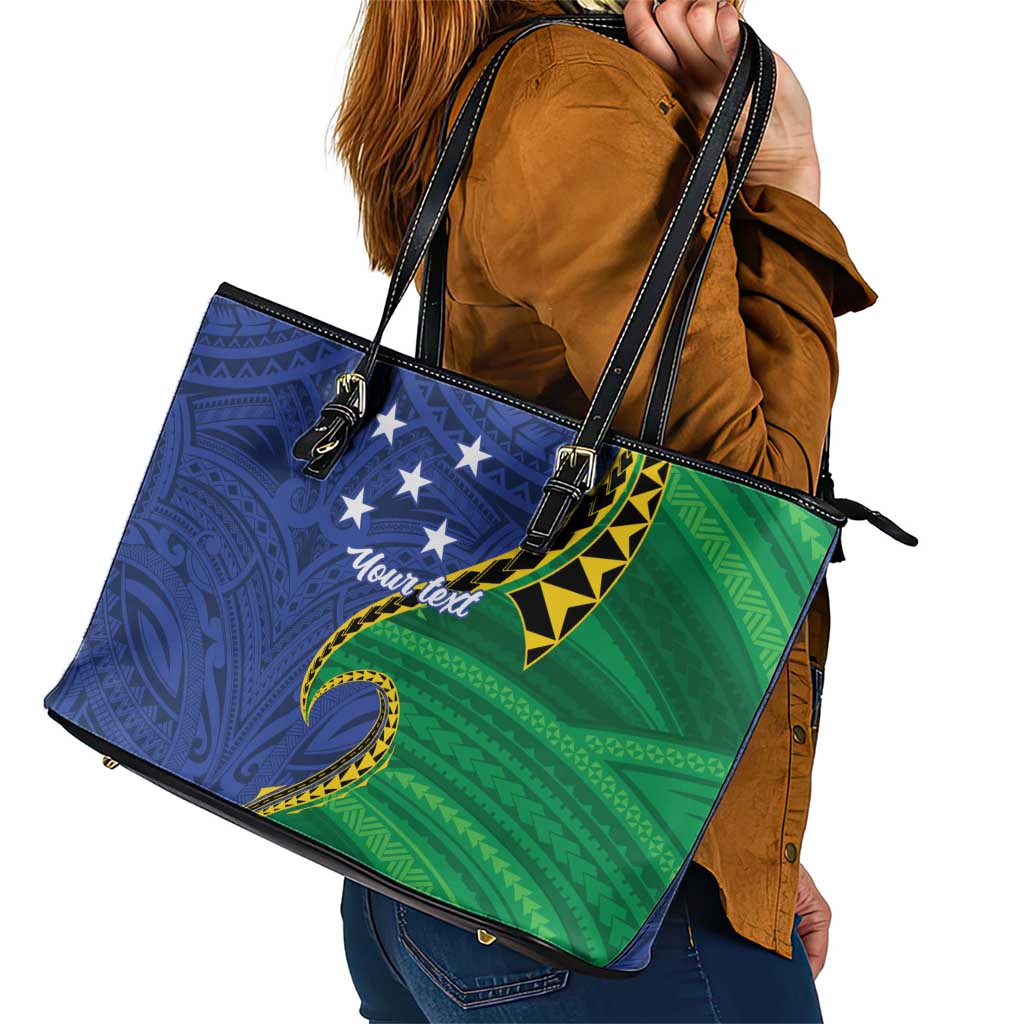 Solomon Islands Independence Day 1978 Personalised Leather Tote Bag Polynesian Pattern with Flag Style LT9 - Polynesian Pride