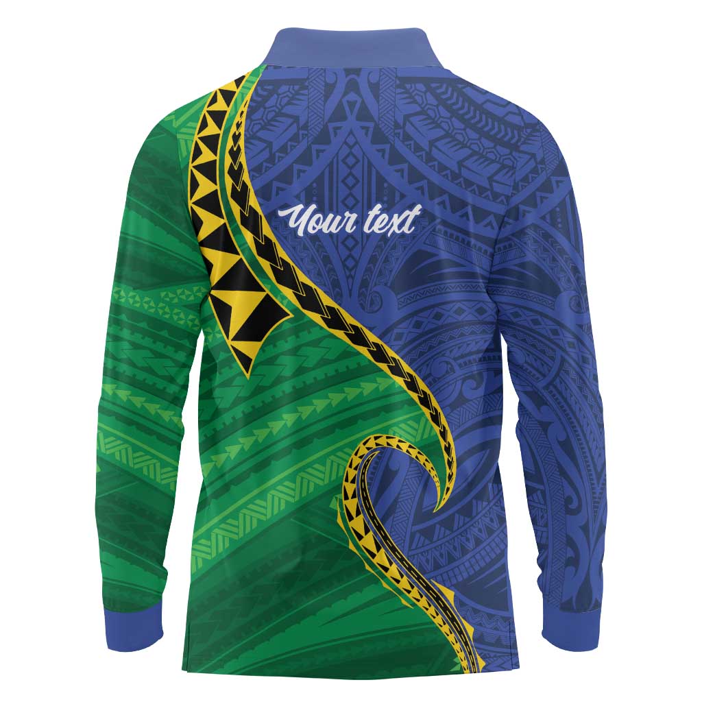 Solomon Islands Independence Day 1978 Personalised Long Sleeve Polo Shirt Polynesian Pattern with Flag Style LT9 - Polynesian Pride