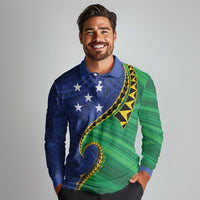 Solomon Islands Independence Day 1978 Personalised Long Sleeve Polo Shirt Polynesian Pattern with Flag Style LT9 - Polynesian Pride