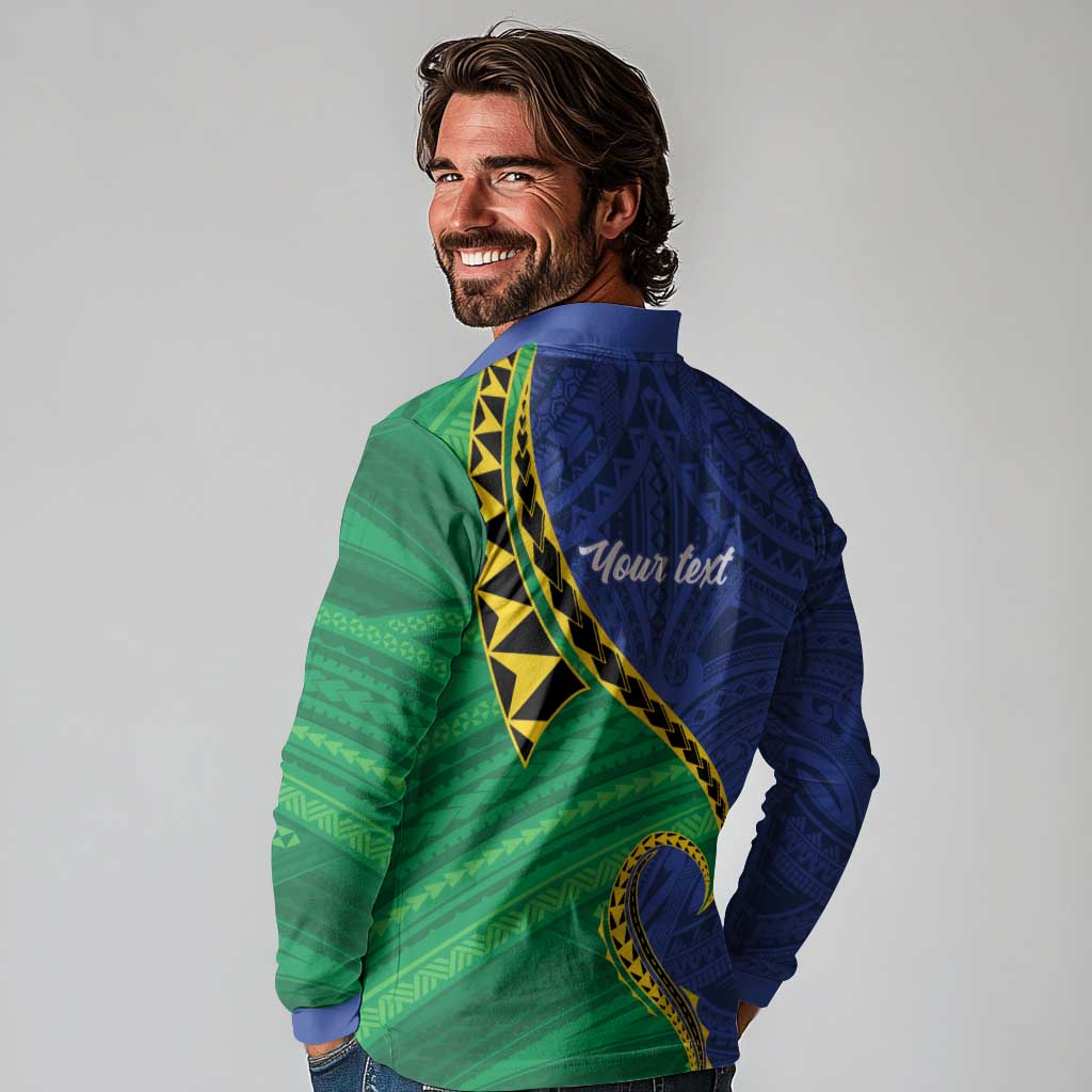 Solomon Islands Independence Day 1978 Personalised Long Sleeve Polo Shirt Polynesian Pattern with Flag Style LT9 - Polynesian Pride