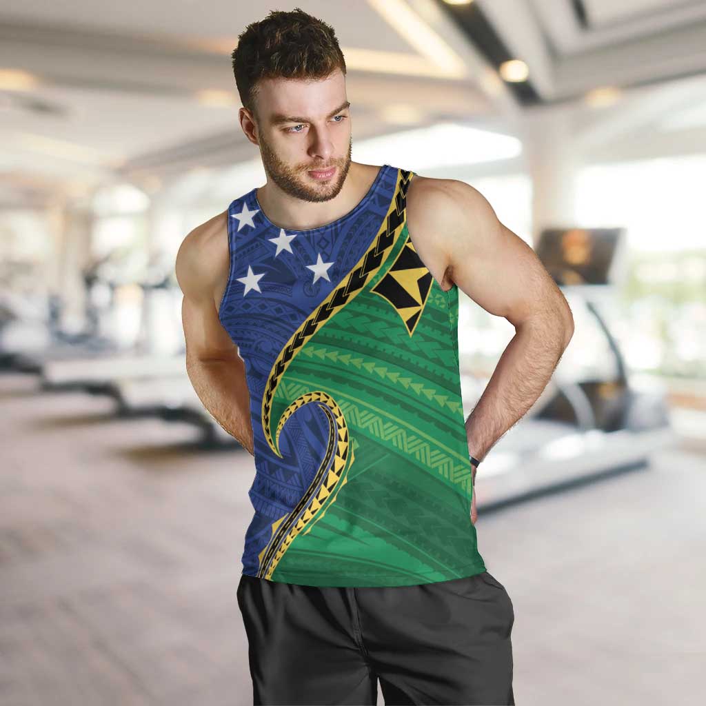 Solomon Islands Independence Day 1978 Personalised Men Tank Top Polynesian Pattern with Flag Style LT9 Blue - Polynesian Pride