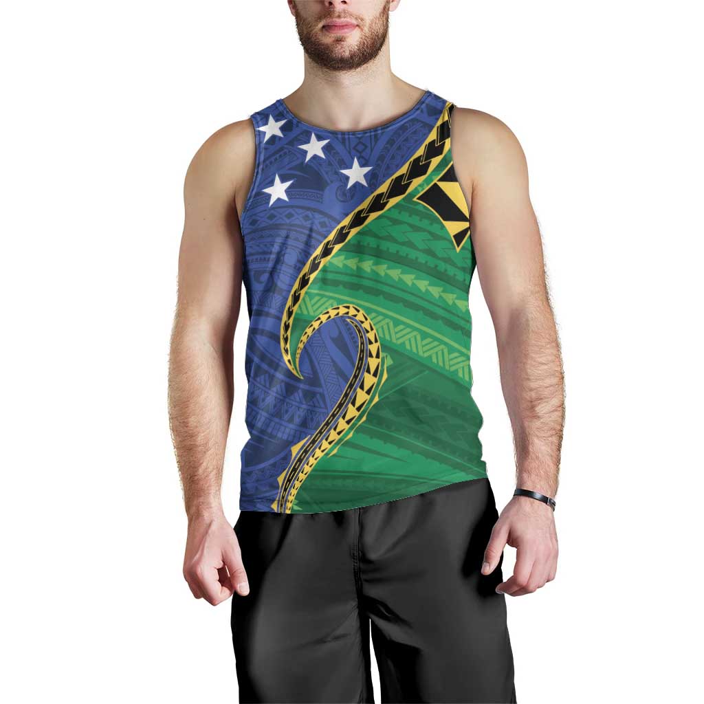 Solomon Islands Independence Day 1978 Personalised Men Tank Top Polynesian Pattern with Flag Style LT9 - Polynesian Pride