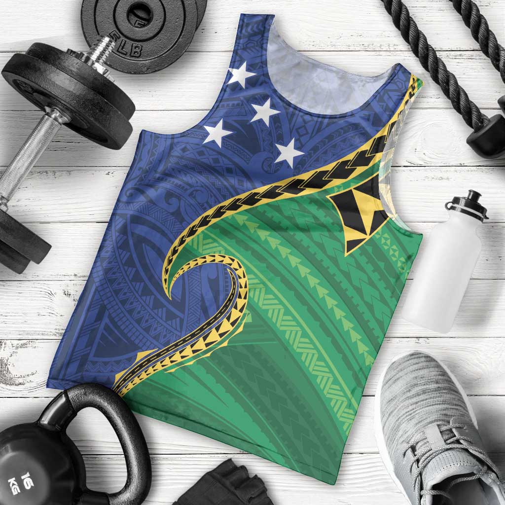 Solomon Islands Independence Day 1978 Personalised Men Tank Top Polynesian Pattern with Flag Style LT9 - Polynesian Pride