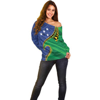 Solomon Islands Independence Day 1978 Personalised Off Shoulder Sweater Polynesian Pattern with Flag Style LT9 - Polynesian Pride