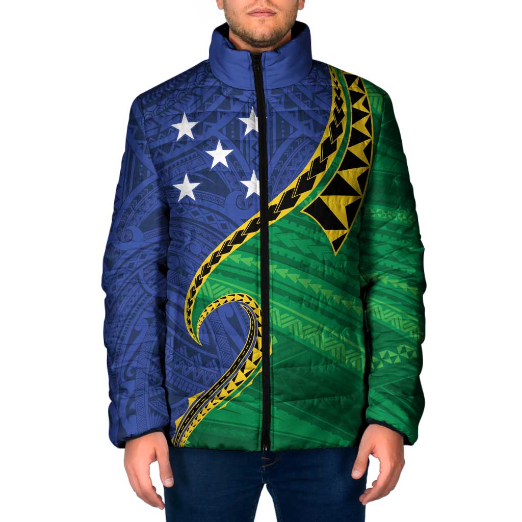 Solomon Islands Independence Day 1978 Personalised Padded Jacket Polynesian Pattern with Flag Style LT9 Men Blue - Polynesian Pride